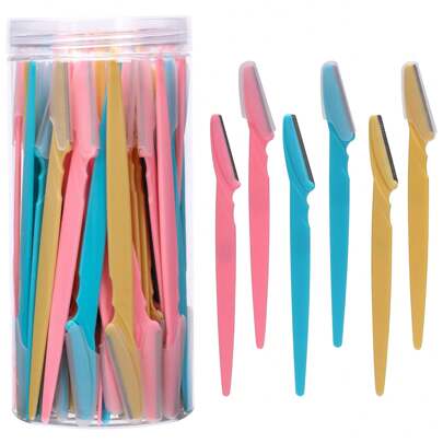 66/40/30/12/6/3pcs Stainless Steel Eye Brow Razor Set With Guards For Men & Women Beard Navaja- Exfoliating Dermaplaning Tool-Multipurpose Hair Removal Kit For Body, Face, Bikini Area Men's Razor - Eyebrow Precision Grooming Tool,Berad Trimmer,Suitable For Or Travel Use And Barberia