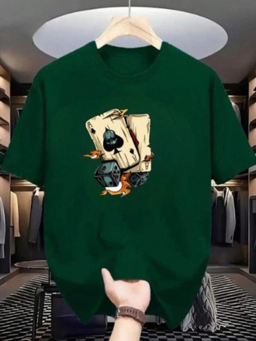 Camiseta Masculina 100% Algodão Camisa Fio 30.1 Blusa Gola Redonda Envio Imediato Varias Cores Confortável Estampa Cartas - Verde - Visão 1