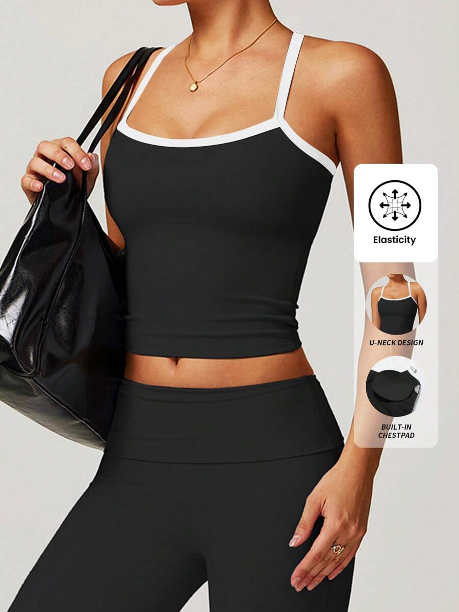 Yefecy Women's Push-Up Sports Bra Top Sexy Beauty Back Fitness Yoga Top Breathable Running Gym Wear For Active Women Summer - 黑與白 - 查看 1