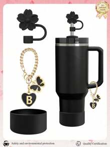 3pcs Accessories Designed For 30-40oz Cups, Pink Letter Cup Marker & Silicone Hibiscus Flower Straw Caps, , Reusable Straw Caps For 10mm Large Diameter Straws, Cute LetterStanley AccessorySelf-Adhesive Chenille Letter,Cup Accessories.Compatible With Stanley Backto School /Beach Essentials