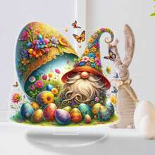 Easter Desk Decorations Cute Gnome Easter Egg Table Sign Flat Acrylic Ornaments For Home Office Party - Colorful - View 3
