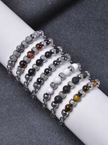 1 pieza Pulsera de hombre con cuentas de ojo de tigre, de estilo fashionable, versátil y minimalista, apta para uso diario