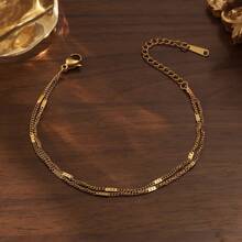 1 件 18K 珍珠和不锈钢多层金心形吊坠手链，优雅奢华，适合派对、约会、办公室佩戴 - 金黃色 - 查看 7