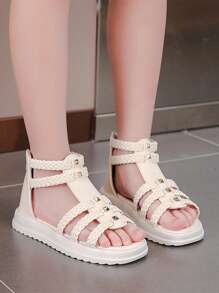 1 Pair Fashion Simple Design Children High-Top Sandals, With Zipper Back, Slip-On, Single Strap, Suitable For Outdoor Play, Commuting, Beach, Parties, And Events