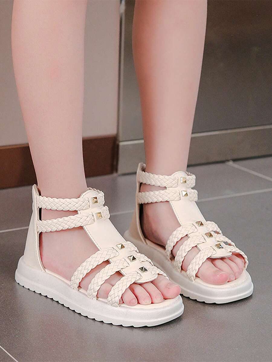 1 Pair Fashion Simple Design Children High-Top Sandals, With Zipper Back, Slip-On, Single Strap, Suitable For Outdoor Play, Commuting, Beach, Parties, And Events