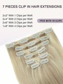 7pcs Clip-In Hair Extensions, Real Human Hair, Color 18/613 Ash Blonde Highlights, 14-22 Inch Straight, Remy Human Hair Clip-In Extensions, Seamless Clip-In Hair Pieces - S18/613 - View 7