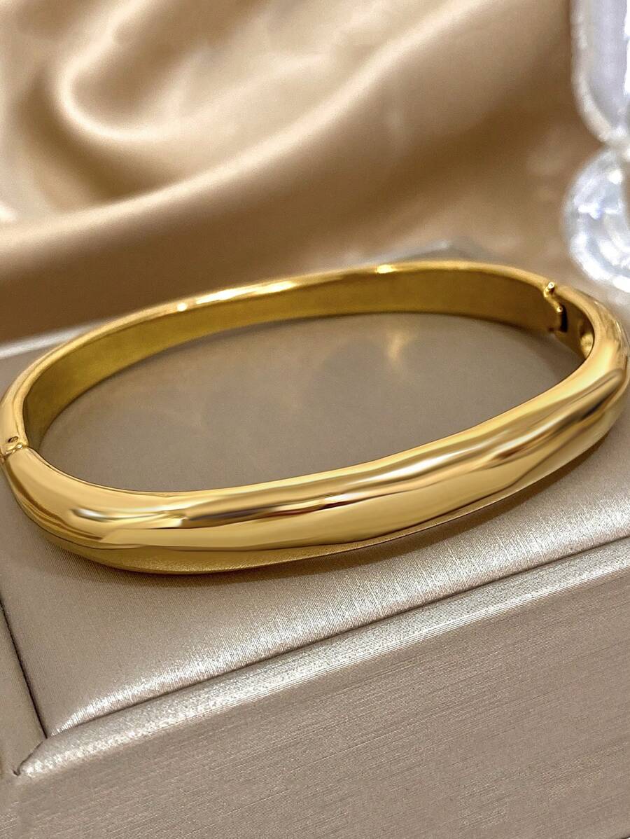 1 件优雅方形手链女士不锈钢粗手链金色手镯适合日常派对生日圣诞节珠宝礼物