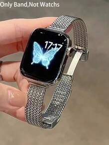 1pc Compatible With Apple Watch Band Women's AppleWatch Band 14mm Narrow Metal Magnetic Strap Silver Is Compatible With Apple Watch Size 46/45/41/40/42/38/49/44mm, Suitable For Apple Watch SE/S10/9/8/7SE4/5/6/3/2/1 Ultra 3/2/1, Weave Pattern Design, Advanced Apple Watchstrap Thin Metal Smart Watch Band.AppleWatch Accessories,Suitable For Spring And Summer - Silver - View 9