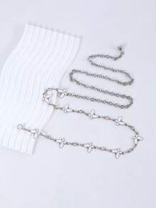 Bow Decor Adjustable Metal Waist Chain, Versatile For Dresses, Sweaters, Flower Pendant Necklace Chain - Multicolor - View 7