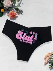 paquete de 5 bragas sin costuras para mujer, tanga tipo slip suave y cómodo con diseño de letras divertido e impreso de manera sexy