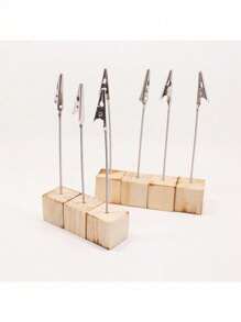 10pcs Message Holder, Seat Card Holder, Wood Color, Creative Crocodile Iron Clip, Pine Square Business Card Holder, Event And Party Supplies,10pcs Wooden Place Card Holders With Alligator Clips - Perfect For Weddings, Parties, And Events - Display Table Numbers And Photos With Ease - Multicolor - View 8