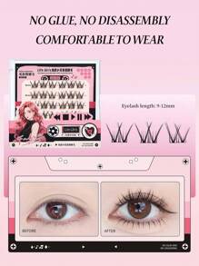 36pcs Single-Cluster Segmented C-Curled Glue-Free Reusable False Eyelashes, Natural Curl & Soft Tones, Magnify Eyes, Slouchy Starter Pack, Convenient For Daily Commute