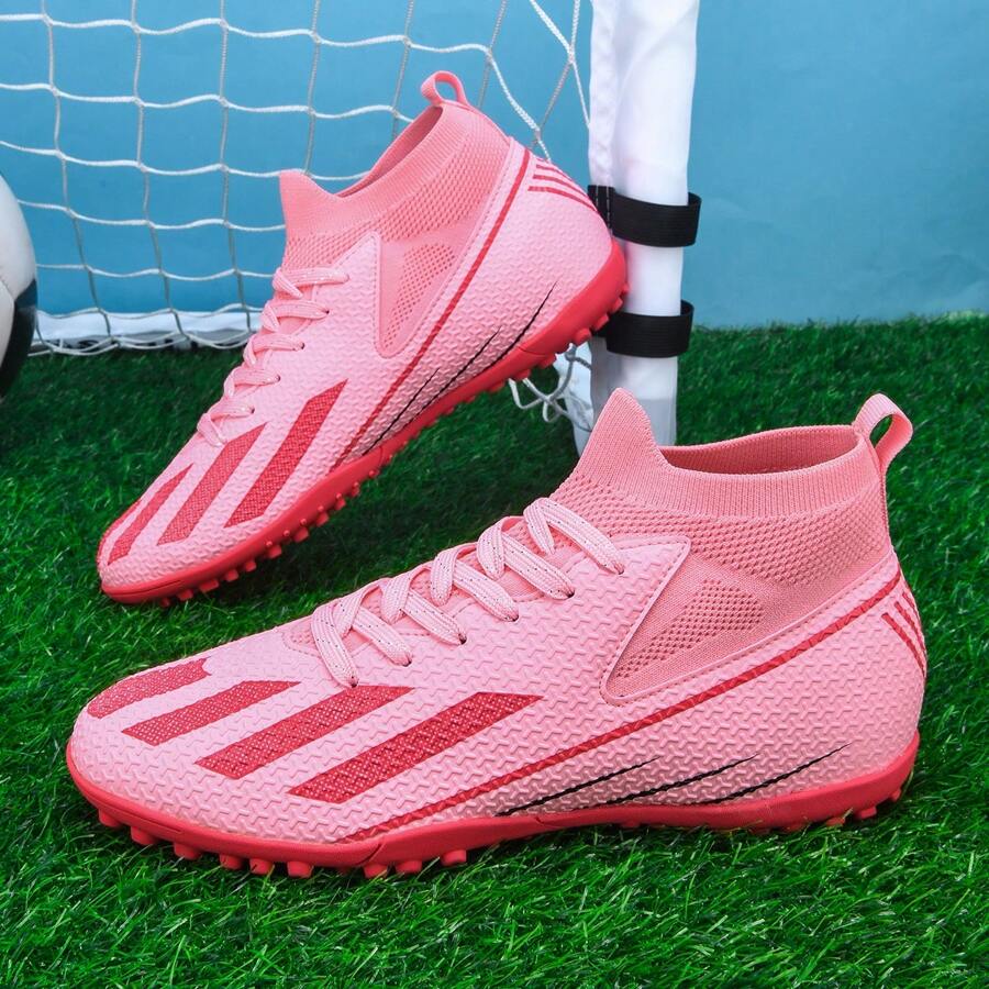 1 双男女通用软地足球鞋，轻质高性能防滑设计足球/橄榄球靴，适用于室外人造草坪场地、室内训练场、专业团队运动 - 櫻花粉 - 查看 1
