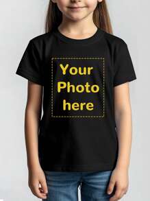 Customized Personalized Printing, Custom Photo Printing, Girls Kids T-Shirt Customization, Customize Your Selfie/Family/Friends/Pet Photos, Birthday/Anniversary/Holiday Pattern Customization, Team Uniforms/Outdoor Wear/Class Uniforms/Sports Jerseys Customization, Personalized Girls Kids Black Short Sleeve Round Neck T-Shirt Customization, Holiday Gifts, Gifts For Best Friends, Custom Birthday Gifts