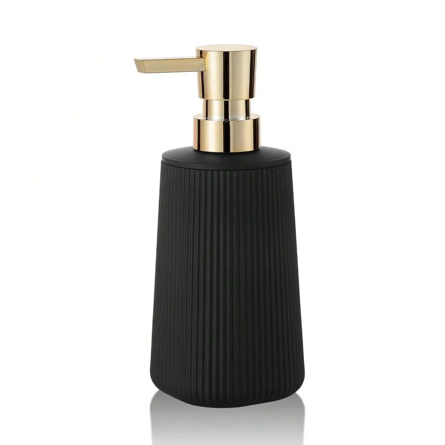 1 buah Dispenser Sabun Kepala Emas Bergaris Hitam, Plastik Bulat Modern untuk Sabun Cuci Tangan di Kamar Mandi dan Sabun Cuci Piring di Dapur, Botol Isi Ulang Sabun Cair, Dekorasi Rumah dan Kamar Mandi, Dekorasi Musim Gugur, Kembali ke Sekolah