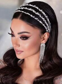 1pc Luxury Rhinestone Inlaid Alloy Bridal Wedding Headpiece - Silver - View 2