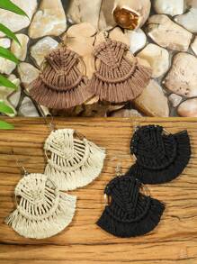 TopHanqi Set de 4 piezas/3 piezas de aretes hechos a mano con estilo bohemio y floral en diseños geométricos redondos/con forma de abanico, un accesorio versátil como regalo para fiestas/uso diario, para todas las estaciones - Multicolor - Ver 13