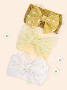 3件套雏菊发箍，可爱花朵蝴蝶结发箍，白色雪纺蝴蝶结发箍，弹性发圈，儿童及婴儿发饰 - 彩色 - 查看 8