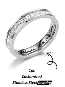 Custom Titanium Steel Full Of Synthetic Oxide Cubic Zirconium Rings, Couple Rings, Men's And Women's Wedding Rings, Girly Ring Jewelry, Suitable For Women's Daily Wear, Personalized Custom Engraving, Name, Date, Anniversary, Stainless Steel Custom Text, Unique And Ideal Gifts - Multicolor - View 6