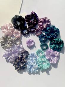24 stuks/12 stuks make-up oogschaduw palet decoratie, effen kleur grote en kleine cirkel haarelastiekjes accessoires, geschikt voor vrouwen van 14+ jaar oud
