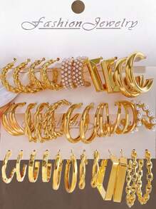 36pcs/Set Minimalist Exaggerated Hoop Earrings Set, Gift For Women, Suitable For Dating, Vacation And Daily Matching Gifts