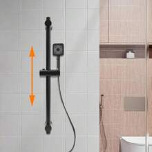 SENDERPICK Barra de ducha para duchas de mano, regulable en altura, soporte de cabezal de ducha de pared, acero inoxidable 66 cm para baño para un uste flexible (negro)