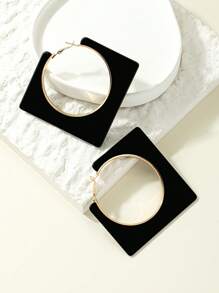 2pcs/Set Geometric Square Resin Earrings For Women, Suitable For Parties And Music Festivals - Black - View 2