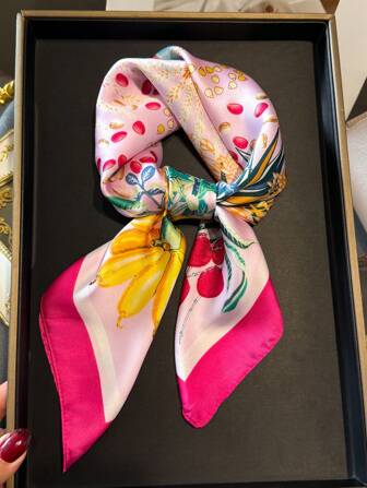 1 件女士优雅/复古时尚印花薄款仿丝围巾/缎面方形围巾、头巾、女士围巾、披肩、轻薄舒适女士裹头巾、长袍、女士头饰，适合春、夏、秋季日常穿着和外出，也是母亲节、妇女节礼物的理想选择