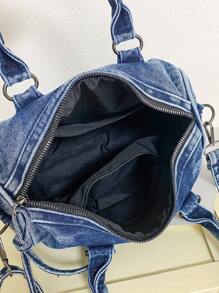 Nueva bolsa de mensajero de jeans lavados vintage, bolso de hombro de estilo casual Y2K, bolso de mano con doble asa, diseño de nicho, espacioso y práctico, adecuado para ir al trabajo, compras, viajes y volver a la escuela, bolso de calle de moda, bolso cruzado de jeans mediano, perfecto para la chica vaquera