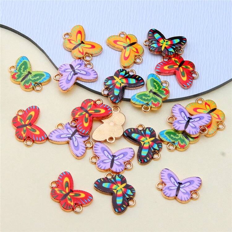 10 件金属首饰 DIY 配件双蝴蝶吊坠珠连接器，亚克力蝴蝶饰物 - 10pcs - 查看 1