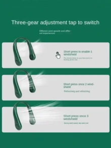 便携式 USB 迷你颈扇，3 档速度设置，可充电，适合旅行、户外和室内使用