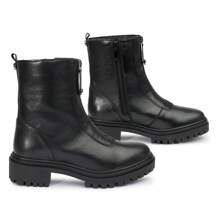 Bota Coturno Tratorado Flor de Griffe Tratorada Zíper Frontel Calce Fácil Casual Balada Confort - Preto - Visão 7