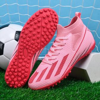 1 Pair High-Top Football/Soccer Shoes For Adults, Students & Teenagers, Outdoor Competitive Sports, Anti-Slip & Wear-Resistant TF Spikes For Artificial Turf, Sand, Natural Grass & Indoor Fields, Lace-Up Design For Men & Women