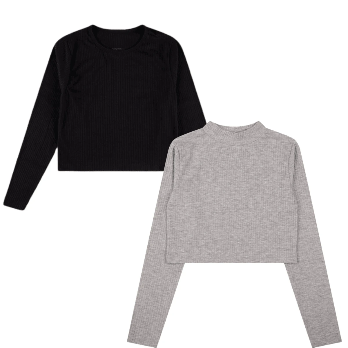 Kit 2 Ribbed Cropped Blouse With High Neck For Girls, Size 10 To 16