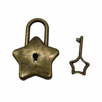 3件锌合金银色/古绿色五角星锁，可用于笔记本盒、储物盒、化妆盒、存钱罐、行李箱