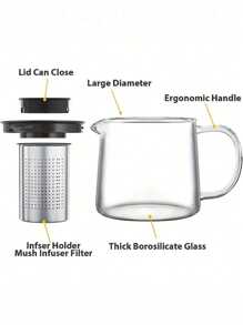 1PC Glass Teapot, Heat Resistant Glass Teapot Suitable For Loose Tea Leaves & Coffee, High Quality Infuser Teapot With Large Capacity Of 600ml, 1000ml Or 1500ml, Transparent Glass Cup, For Outdoor, Camping