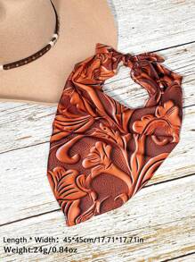 1 件女士时尚经典佩斯利印花围巾，复古方形围巾牛仔头巾 - 棕色 - 查看 3