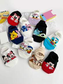 Disney 10 pares de calcetines invisibles casuales de poca profundidad con estampados aleatorios y de Minnie y Stitch, adecuados para la primavera y el verano, para mujeres