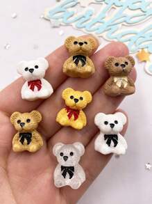10 件混合树脂手绘彩色可爱卡通蝴蝶结熊雕像平背石剪贴簿蝴蝶结装饰 DIY 珠宝制作配件工艺品