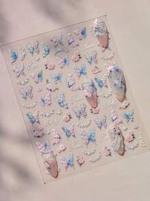 Naklejki na paznokcie 5D różowe kwiaty motyle i róże wiosna lato naklejki suwaki do paznokci relief nail art manicure dekoracje