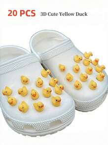 5Pcs/20Pcs 3D Yellow Duck Shoe Charms For , Clog, Slides, Sandals Decoration; Cute Animal Shoe Buckle Charms, Clog Pin Accessories For Kids, Girls, Boys, Party Favors, Gifts,Mother's Day Gift (Non-Integral Insert Decorative Buckle. Please Refer To The Detailed Composite Picture)