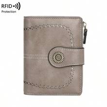 RFID Anti-Theft Retro Wallet For Women, Multi-Card Zipper, Zipper Buckle, Fashion Coin Wallet, Multi-Functional Short Wallet - Grey - View 1