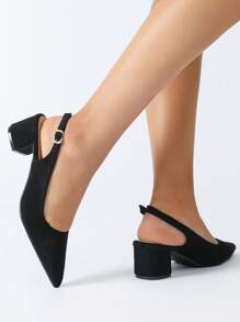 Women's Summer Chunky Heel Closed Toe Sexy Slide Sandals, New 2025 Fashion Closed Toe Backstrap Elegant Versatile Pointed Suede Black High Heels