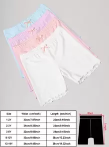 4 piezas Pantaloncillos finos para niñas con ribete de encaje floral, pantalones cortos de seguridad anti-exposición