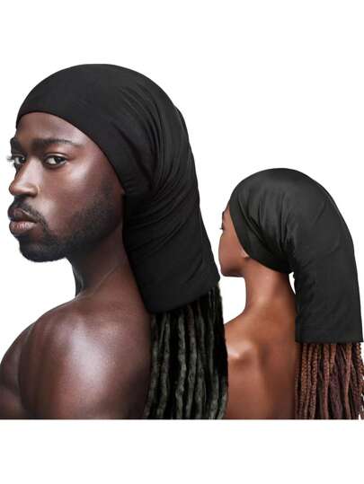 Silky Satin Sleep Cap - All Night Binding Set Slouchy Beanie, Suitable For Curly Hair Protection For Women And Men, Solid Black Color