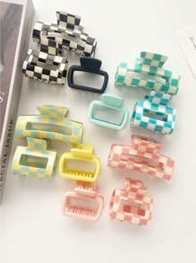 3 Pcs Women Checkerboard Hair Clips Set, Simple Korean Casual Cute Resin Material Bestseller Dual-Color Checkerboard Hollow Acrylic Hair Claw Hair Clips Combination, Suitable For Daily Wear, Vacation, Travel, Clipping, Partial Ponytail, Non-Damaging Hair Accessories Set Hair Jaw Clip