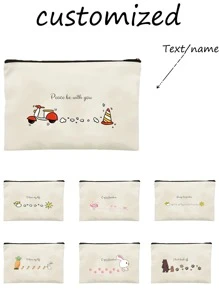 1 chiếc ví đựng tiền xu tùy chỉnh cho nữ, túi đựng đồ trang điểm, túi đựng đồ trang sức, túi đựng, ví cầm tay, đa chức năng, kẻ caro, dễ thương, chữ cái, cụm từ, in tên, nhẹ, quà tặng, độc đáo, tự làm, ngày nhà giáo, halloween - Màu be - Xem 2