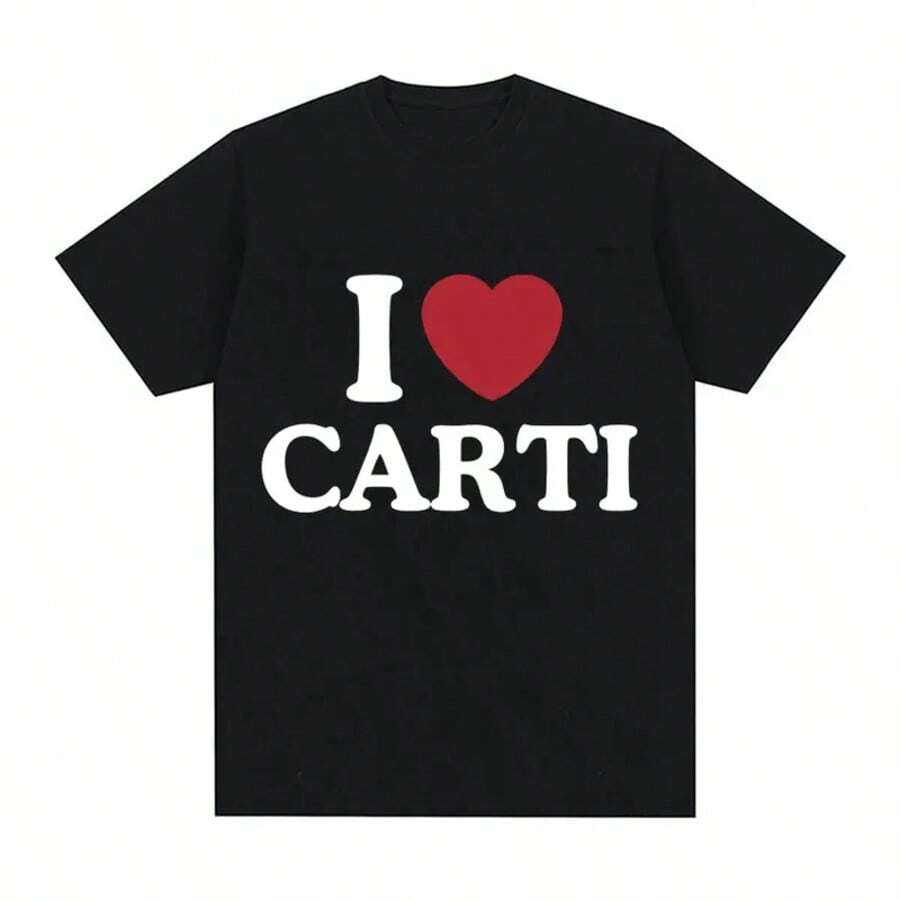 I Love Playboi Carti Print T Shirt Fun Rapper Hip Hop Men's Women Clothing Oversized T Shirts Fashion Casual Cotton T-Shirt Tops - màu đen - Xem 1