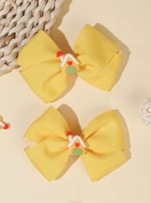 2pcs/Pack Cute Yellow Tiny House Decor Bow Hair Clips, Girls Hair Accessories