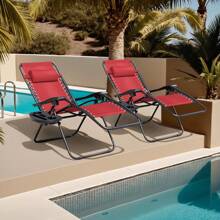 Patio Zero Gravity Chair Outdoor Folding Lounge Chair Recliners Adjustable Lawn Lounge Chair With Pillow For Poolside, Yard And Camping - Red - View 1